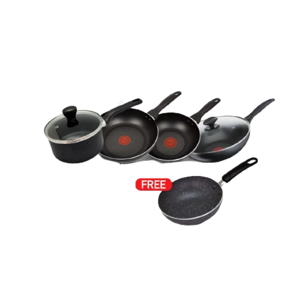 Tefal All-in-One Black Series 7PCS (5PCS wajan + 2PCS tutup) / Wajan Anti Lengket Set / Penggorengan / Frypan