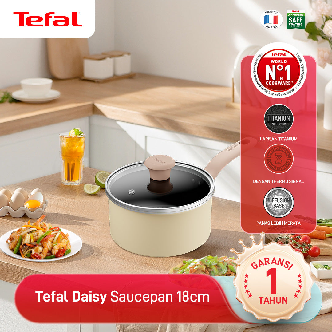 Tefal Wajan Panci Penggorengan Anti Lengket / Daisy Series Saucepan 18cm + lid