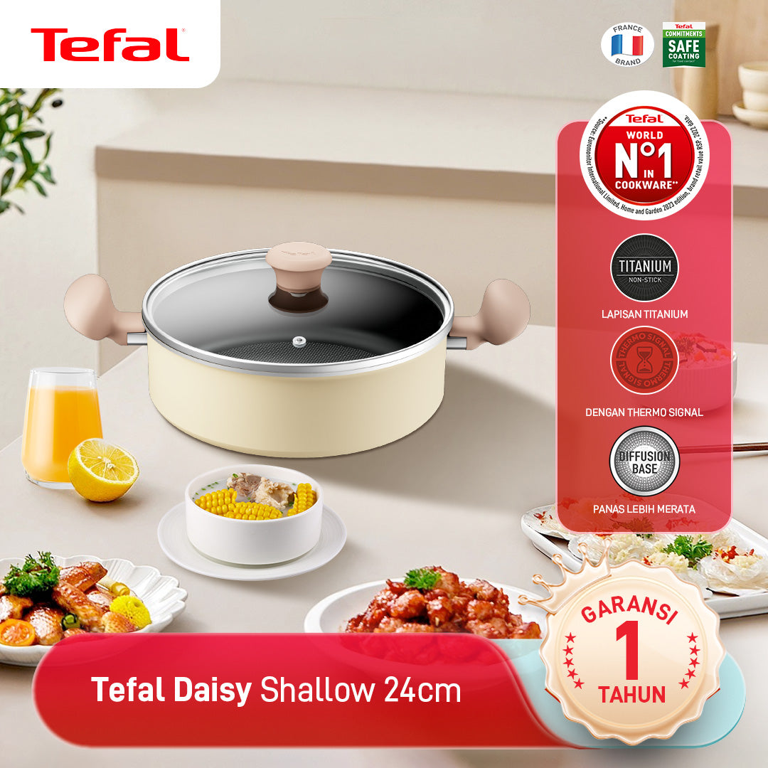 Tefal Wajan Panci Penggorengan Anti Lengket / Daisy Series Shallowpot 24cm + lid