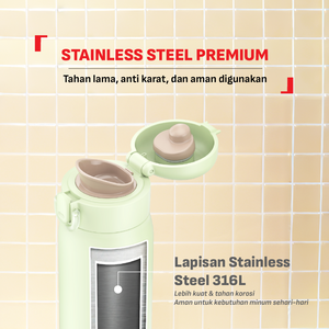 Tefal Easy To Go Tumbler 450 ml Green/White/Pink / Botol Minum Stainless Tahan Panas/Dingin SUS316 Alas Silicone Anti Slip Anti Bocor