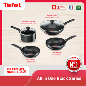 Tefal All-in-One Black Series 7PCS (5PCS wajan + 2PCS tutup) / Wajan Anti Lengket Set / Penggorengan / Frypan