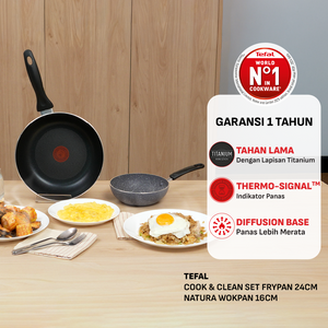 Tefal Simple Coooking Set C - Cook & Clean Frypan 24cm FREE Natura Wokpan 16cm