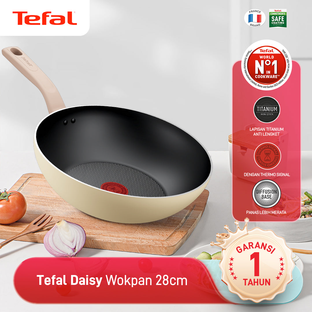 Tefal Wajan Panci Wokpan Penggorengan Anti Lengket / Daisy Series Wokpan 28cm