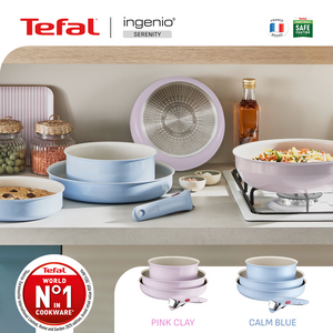 Tefal Serenity 4 pcs,  Set panci wajan anti lengket tumpuk gagang lepas pasang semua jenis kompor Garansi 10 tahun cantik dan estetik - Pink Clay