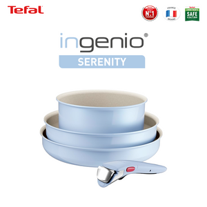 Tefal Serenity 4 pcs,  Set panci wajan anti lengket tumpuk gagang lepas pasang semua jenis kompor Garansi 10 tahun cantik dan estetik - Calm Blue