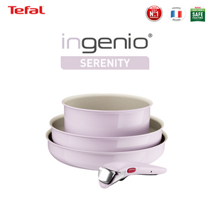 Tefal Serenity 4 pcs,  Set panci wajan anti lengket tumpuk gagang lepas pasang semua jenis kompor Garansi 10 tahun cantik dan estetik - Pink Clay