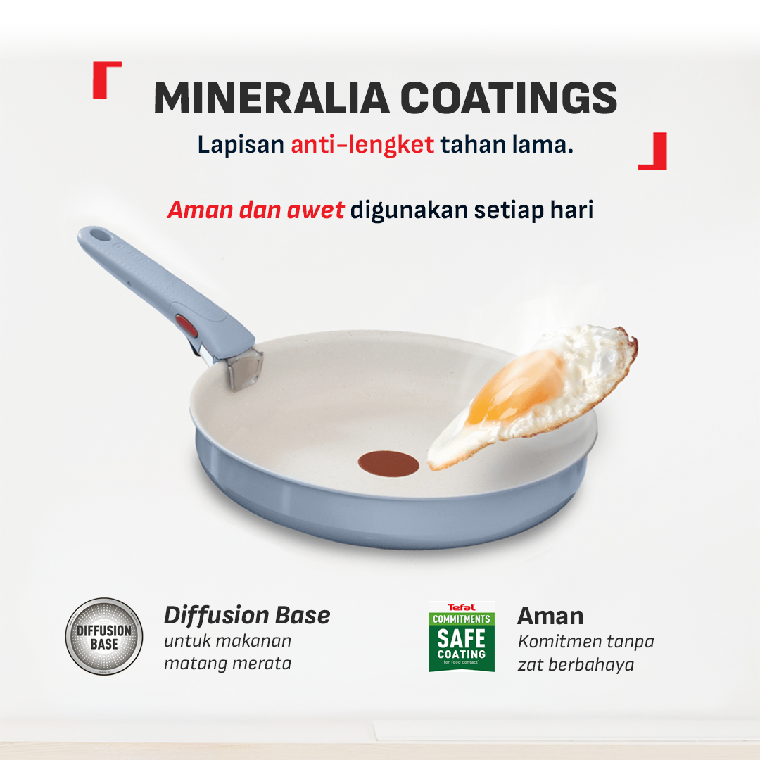 Tefal Serenity 4 pcs,  Set panci wajan anti lengket tumpuk gagang lepas pasang semua jenis kompor Garansi 10 tahun cantik dan estetik - Calm Blue