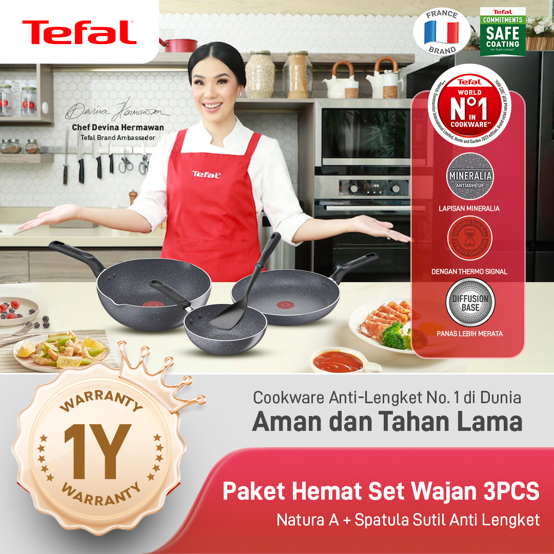 Tefal Paket Hemat Set Wajan 3PCS Natura A + Spatula Sutil Anti Lengket