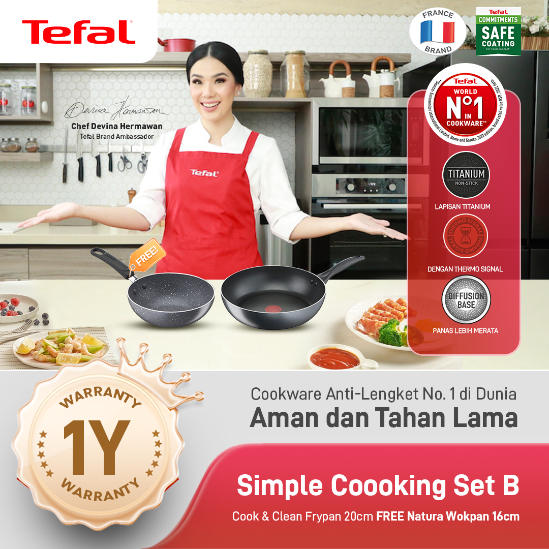 Simple Coooking Set B - Cook & Clean Frypan 20cm FREE Natura Wokpan 16cm