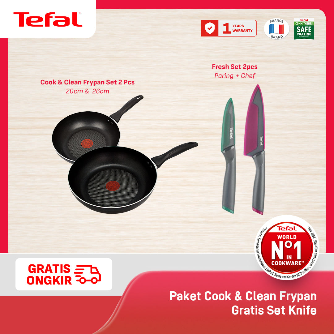 Tefal Paket Cook & Clean Frypan Set - Wajan Penggorengan Anti Lengket