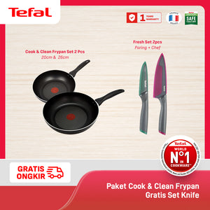 Tefal Paket Cook & Clean Frypan Set - Wajan Penggorengan Anti Lengket