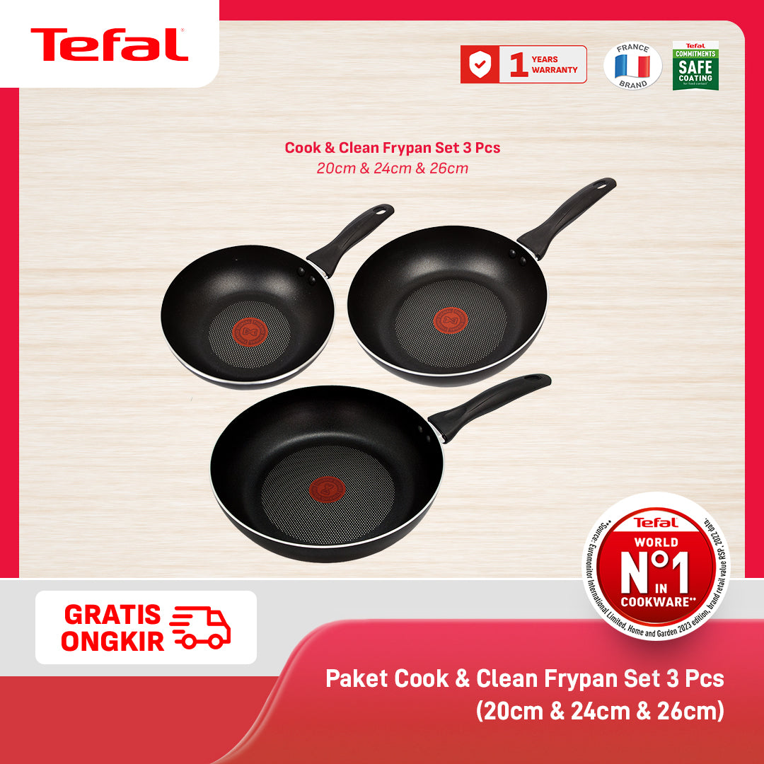 Tefal Paket Cook & Clean Frypan Set - Wajan Penggorengan Anti Lengket