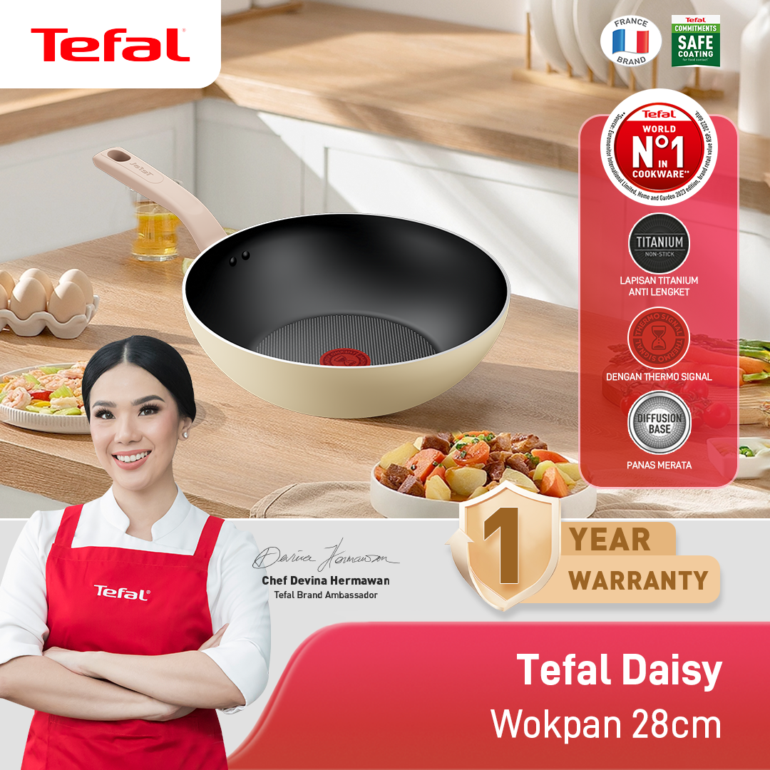 Tefal Wajan Panci Wokpan Penggorengan Anti Lengket / Daisy Series Wokpan 28cm