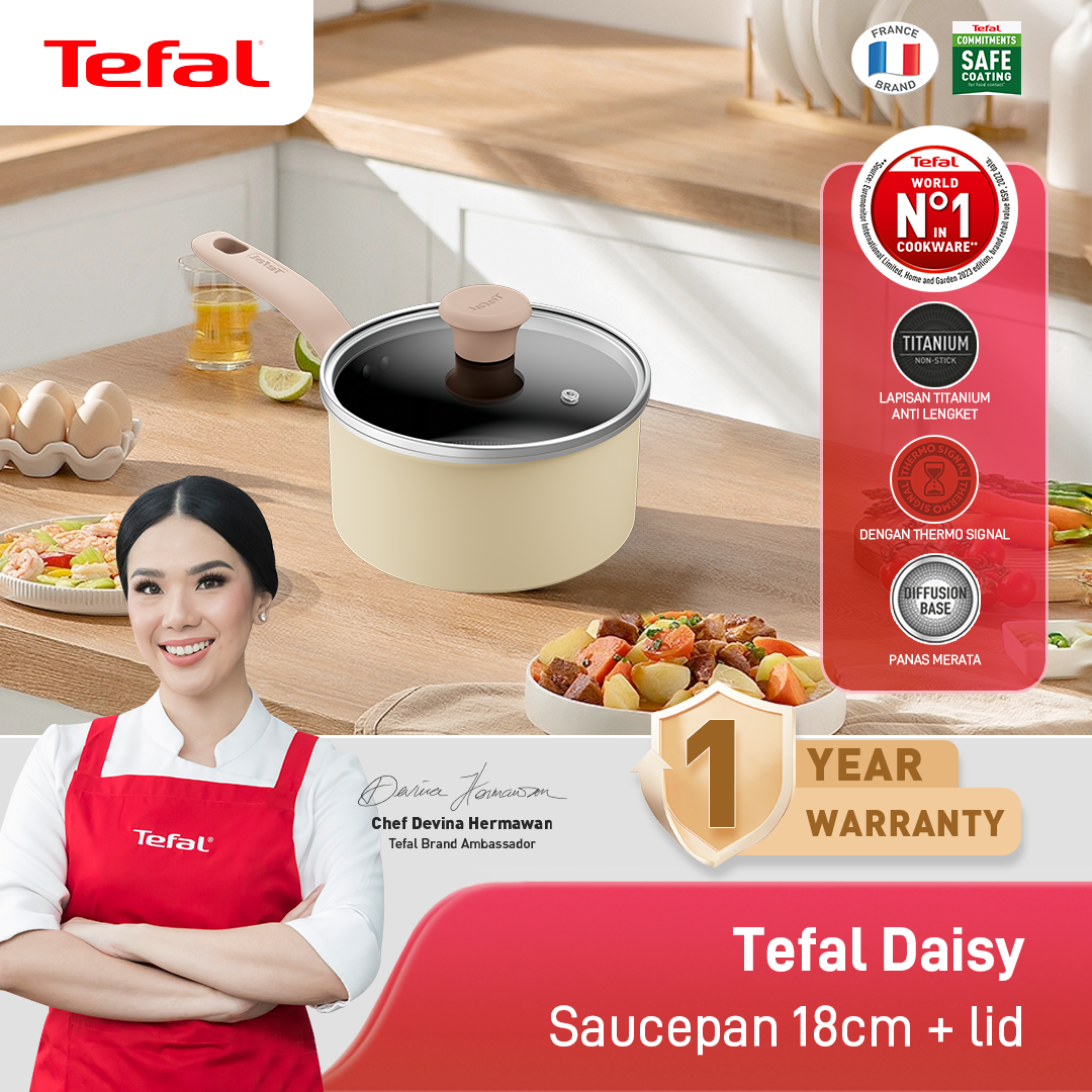 Tefal Wajan Panci Penggorengan Anti Lengket / Daisy Series Saucepan 18cm + lid