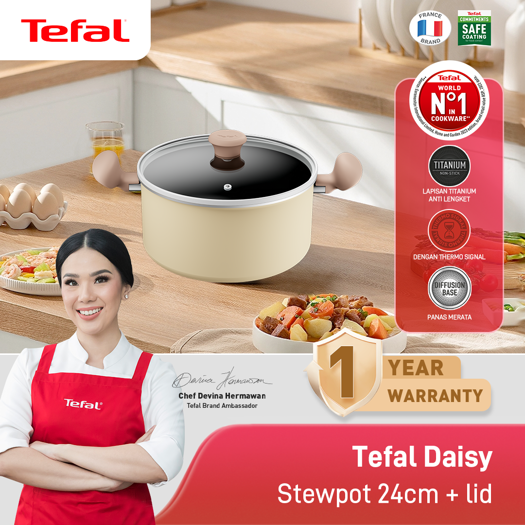 Tefal Wajan Panci Penggorengan Anti Lengket / Daisy Series Stewpot 24cm+lid