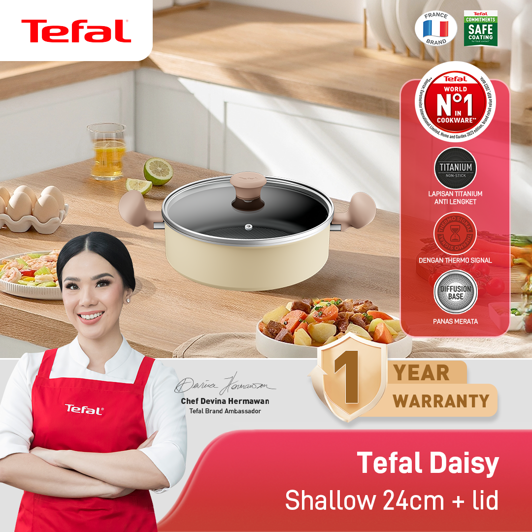 Tefal Wajan Panci Penggorengan Anti Lengket / Daisy Series Shallowpot 24cm + lid